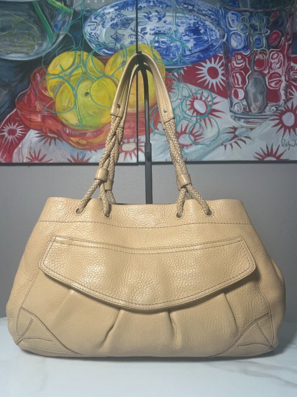 Cole Haan Village SP06 Beige Pebbled Leather Hobo Shoulder Bag Y2K